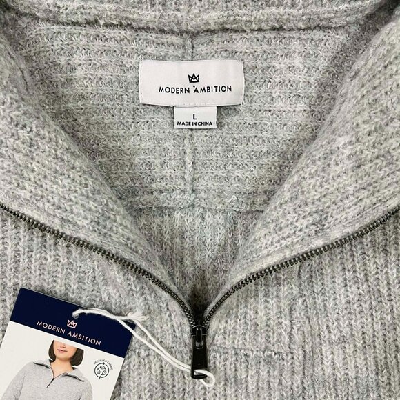 Modern Ambition Women's Merino Wool Blend Quarter Zip Sweater Gray, Size Large - Picture 7 of 16